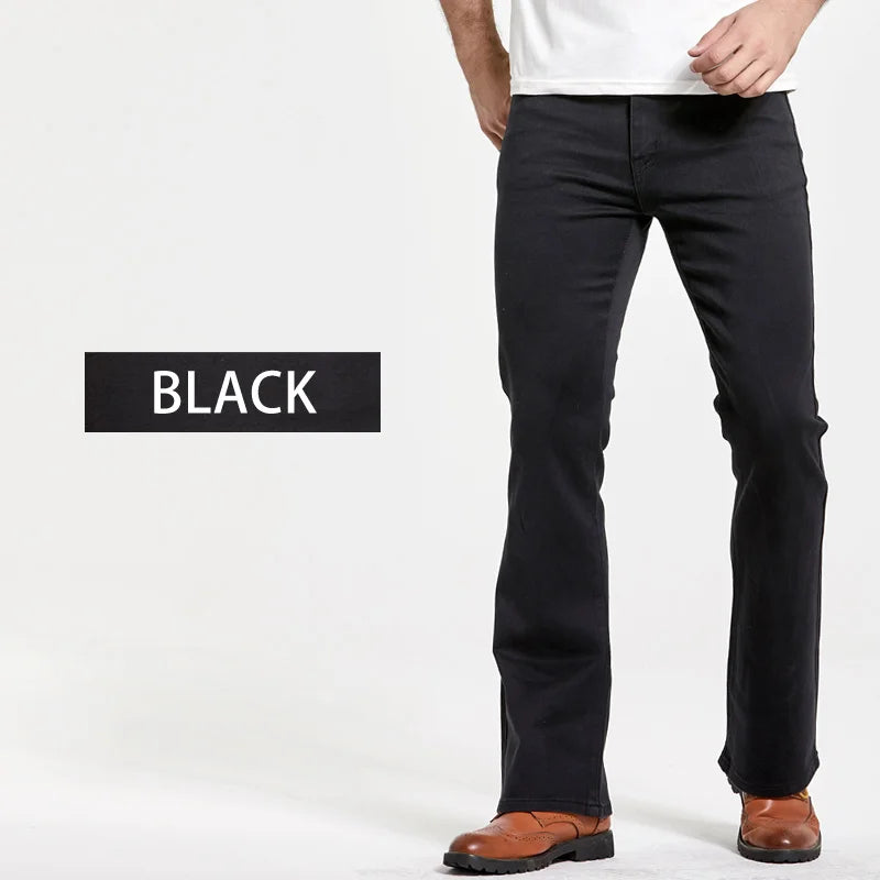 LGRG Mens Boot Cut Jeans Slightly Flared Slim Fit Blue Black Trousers Designer Classic Male Stretch Denim Pants
