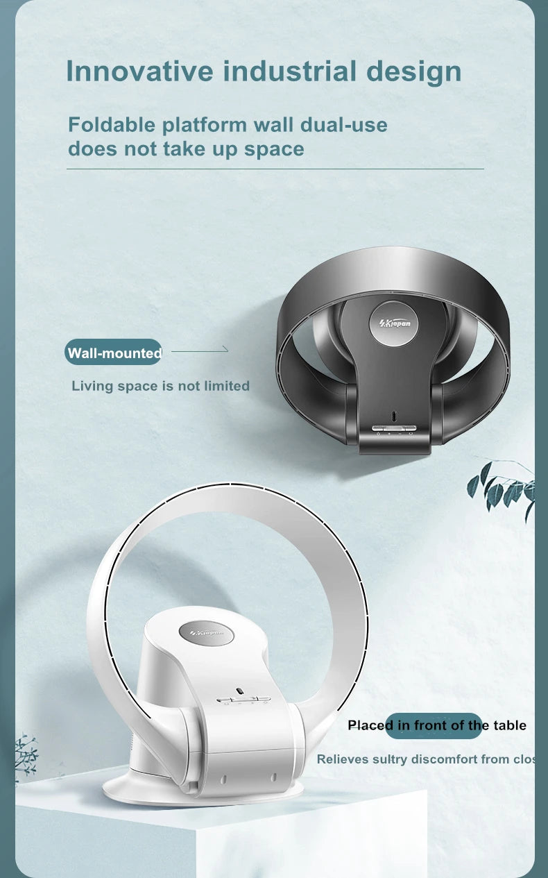 Electric Mute Fan with Remote Controlled Bladeless Powerful Soft Wind Wall Fan for Home Desktop Tower Fan 180 Deg Swinging