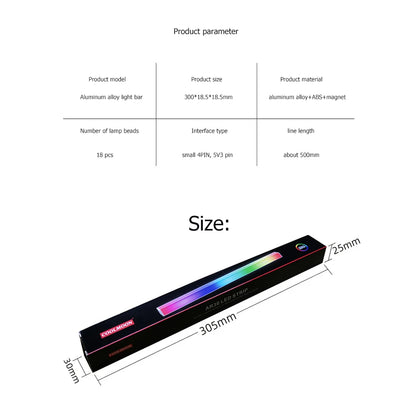 30cm Aluminum alloy RGB PC Case LED Strip Magnetic Computer Light Bar 5V/3PIN Small 4Pin ARGB Motherboard Light-Strip
