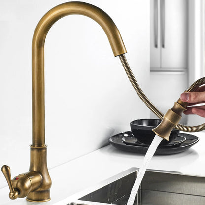 Rozin Antique Brass Kitchen Faucet Pull Out Spout Kitchen Faucets Black Single Hole Swivel Hot Cold Water Kitchen Mixer Tap