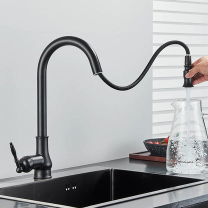Rozin Antique Brass Kitchen Faucet Pull Out Spout Kitchen Faucets Black Single Hole Swivel Hot Cold Water Kitchen Mixer Tap