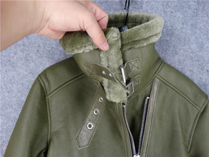CC SHop Best.Guarantee Genuine leather jacket with fur.Winter warm women 100% shearling coat.Street sheepskin with wool jackets