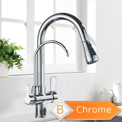 Rozin Purification Kitchen Faucets Black Pull Out Kitchen Water Filter Tap 3 Way Mixer torneira para cozinha de parede Crane