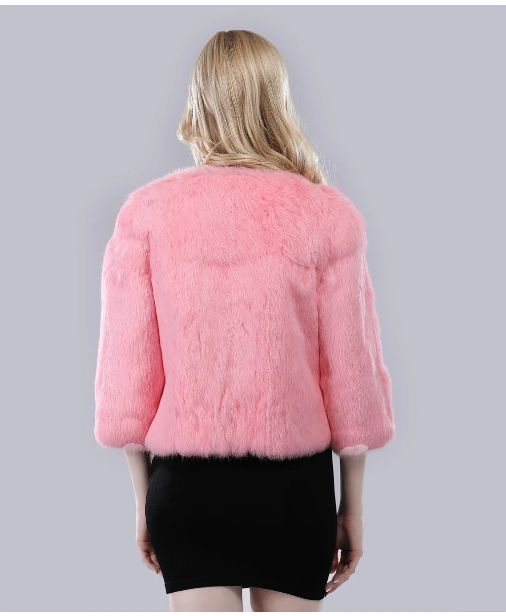 Hot Sale Girl Real Rabbit Fur Coat Women Real Rabbit Fur Jacket Genuine Real Rabbit Fur Outerwear Casual Short Real Fur Coats