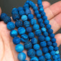 Natural Stone Beads Frost Dark Blue Cracked Dream Fire Dragon Veins Agates Beads For Jewelry Making DIY Bracelet 15‘’ 6/8/10mm