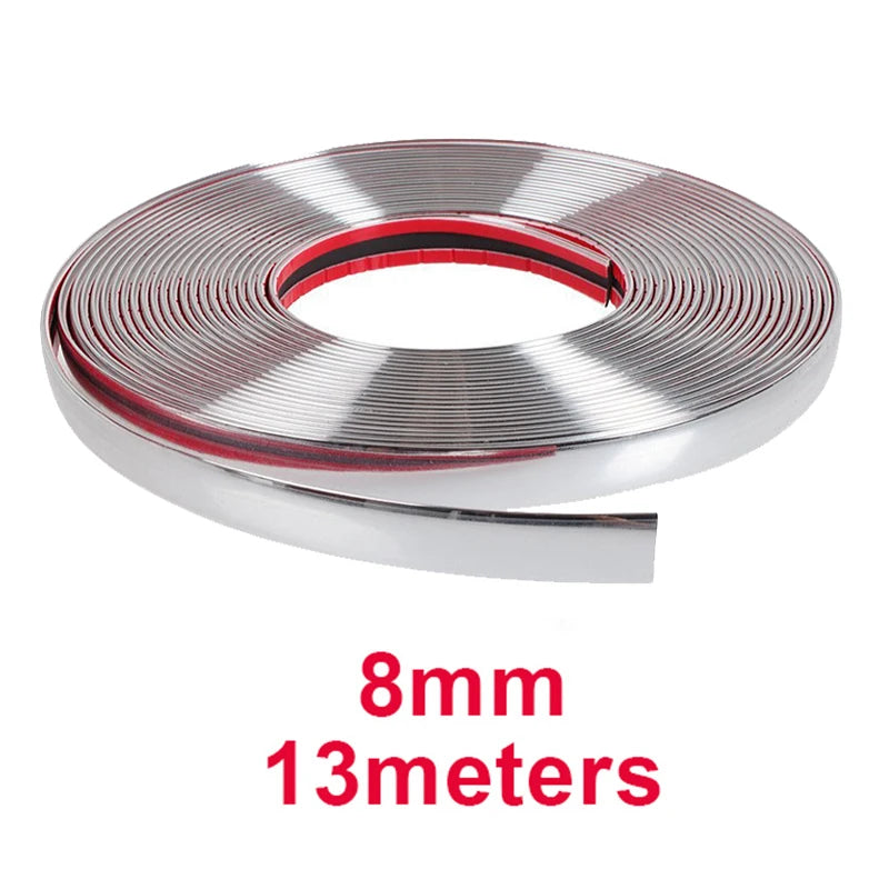 13M Silver Car Moulding Trim Strip Chrome Styling Decoration Tape Auto DIY Protective Sticker 6mm 8mm 10mm 12mm 15mm 20mm 30mm
