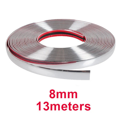 13M Silver Car Moulding Trim Strip Chrome Styling Decoration Tape Auto DIY Protective Sticker 6mm 8mm 10mm 12mm 15mm 20mm 30mm