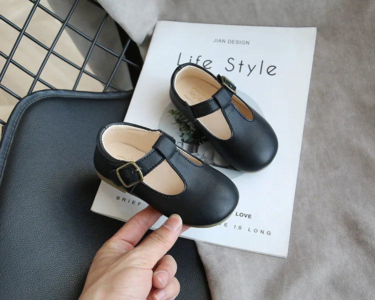 Spring Autumn Kids Shoes T Strap Leather Shoes For Girls Boys Non-slip Toddlers Mary Janes Baby Children Buckle Strap Flats