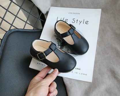 Spring Autumn Kids Shoes T Strap Leather Shoes For Girls Boys Non-slip Toddlers Mary Janes Baby Children Buckle Strap Flats