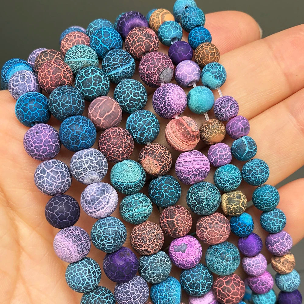 Natural Stone Beads Frost Dark Blue Cracked Dream Fire Dragon Veins Agates Beads For Jewelry Making DIY Bracelet 15‘’ 6/8/10mm
