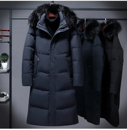 2022 New Men Thickened Down Jacket -30 Winter Warm Down Coat Jacket Men Fashion Long White Duck Hooded Down Parkas Plus Size 4XL