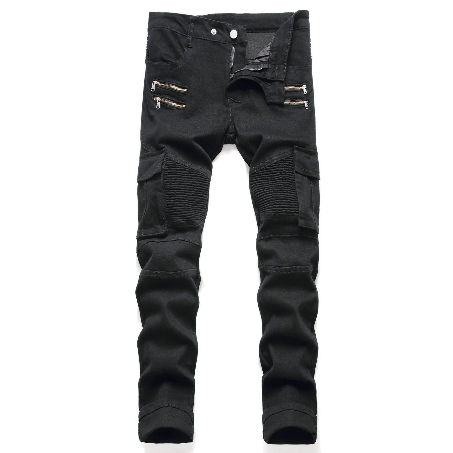 2022 New Fashion Mens Biker Jeans Punk Style Men Cargo Denim Pants  Zipper Pocket Motorcycle Jeans Male Pantalones Hombre