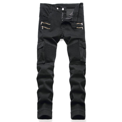 2022 New Fashion Mens Biker Jeans Punk Style Men Cargo Denim Pants  Zipper Pocket Motorcycle Jeans Male Pantalones Hombre