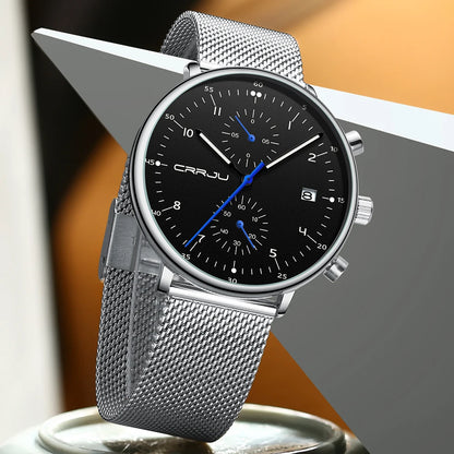 CRRJU Mens Watch Top Luxury Brand Men Stainless Steel WristWatch Men's Military waterproof Date Quartz watches relogio masculino