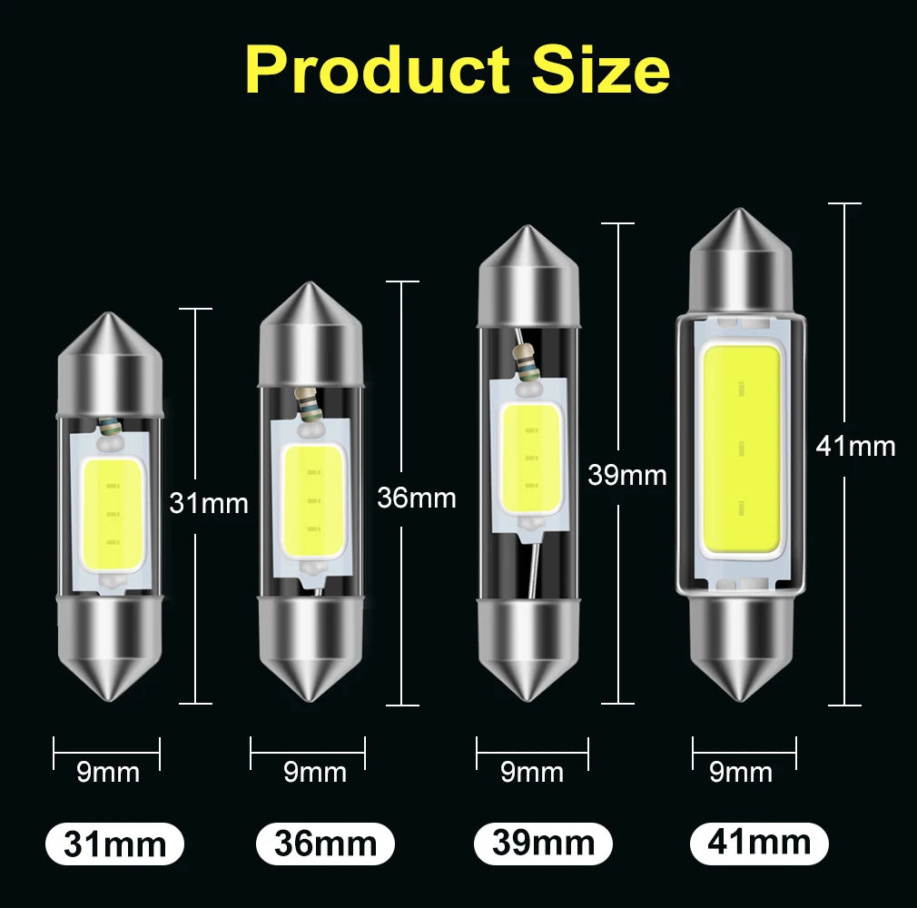 10Pcs C5W C10W LED Bulb Canbus 31mm 36mm 39mm 41mm Festoon Led Car Interior Light Dome Reading License Plate Lamp 12V Auto White