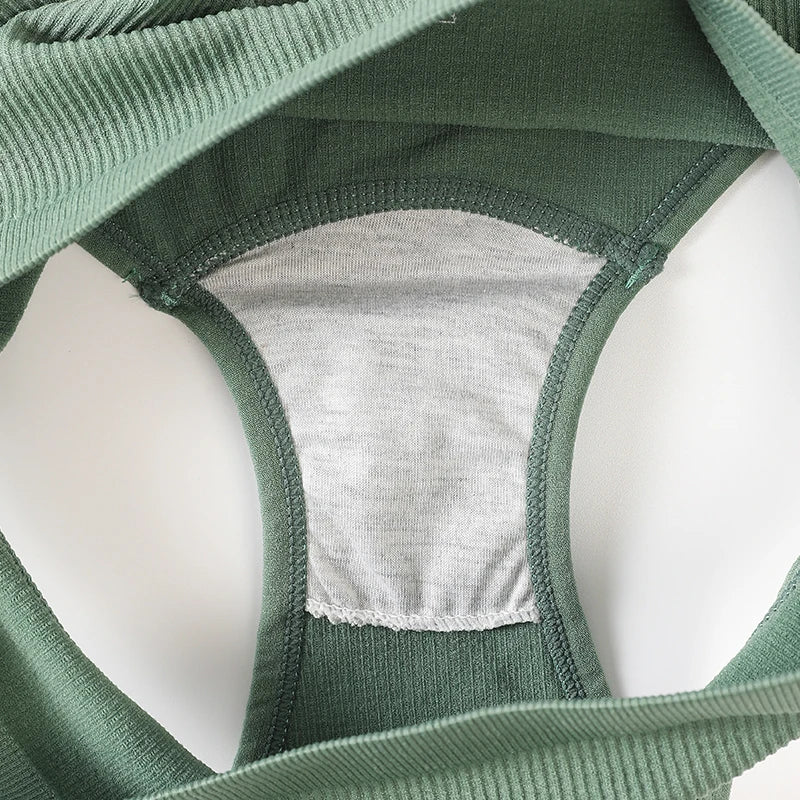 Women Seamless Bra And Panties Set U-Back Bralette Top Comfort Breathable Briefs Ribbed Sexy Lingerie Sports Underwear Set