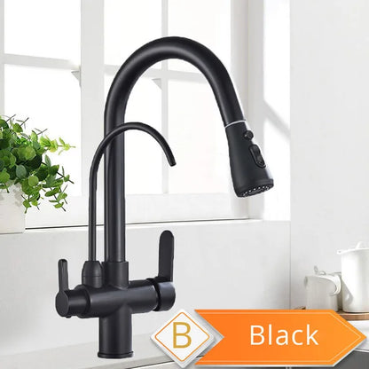 Rozin Purification Kitchen Faucets Black Pull Out Kitchen Water Filter Tap 3 Way Mixer torneira para cozinha de parede Crane