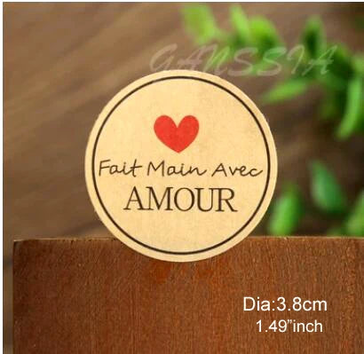 GANSSIA 100pcs/lot "Fait Main avec Amour" Thank you Round Seal Sticker Paper Adhesive Stickers for Bakery& Gift Packing(ss-1143)