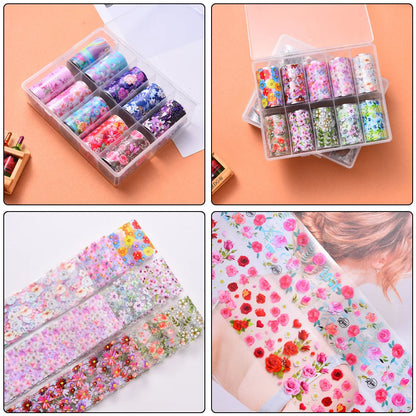 10 Patterns New Metal Nail Foils for Transfer Paper Stickers Floral Chameleon Nails Wraps DIY Water Marble Nail Art Decorations