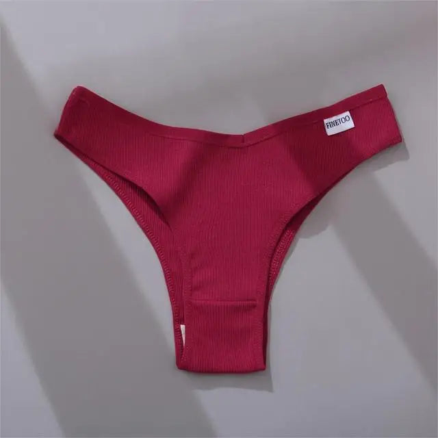 FINETOO 3/5Pcs Cotton Brazilian Panties Women's Panties Sexy V Waist T-Back Underwear Female Soft Underpants Lady Bikini Lingeri