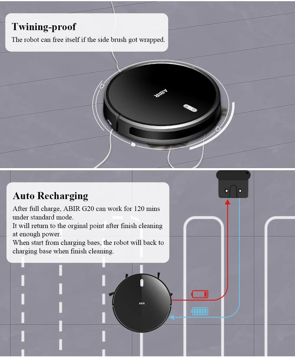 ABIR G20S Robot Vacuum Cleaner,Map Memory,6000Pa Suction,Remote Upgrade, Electric Wet Mop,WIFI APP Smart Floor Washing for Home