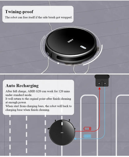 ABIR G20S Robot Vacuum Cleaner,Map Memory,6000Pa Suction,Remote Upgrade, Electric Wet Mop,WIFI APP Smart Floor Washing for Home