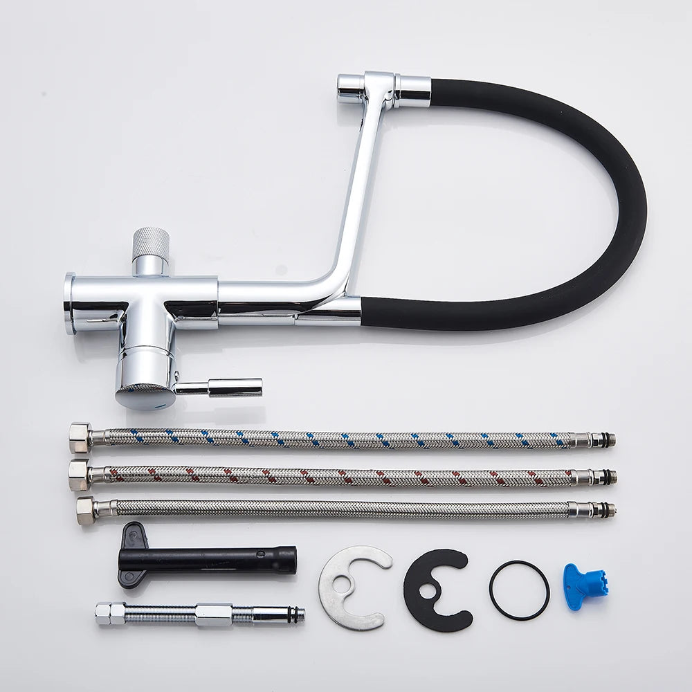 Rozin Purification Kitchen Faucets Black Pull Out Kitchen Water Filter Tap 3 Way Mixer torneira para cozinha de parede Crane