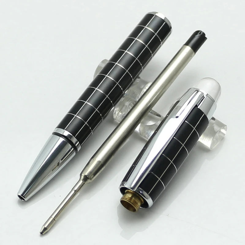 Baoer 79 Rollerball /Ballpoint Pen  Black Matte Silver Line Rotating Crystal Cover Office School Supplies Writing