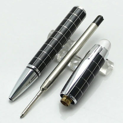 Baoer 79 Rollerball /Ballpoint Pen  Black Matte Silver Line Rotating Crystal Cover Office School Supplies Writing