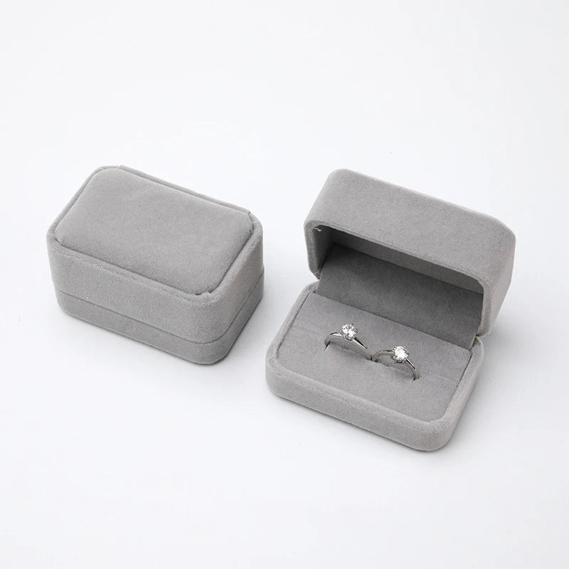 Velvet Ring Box Couple Double Ring Earrings Display Holder Case Proposal Engagement Wedding Marriage Anniversary Jewelry Packing