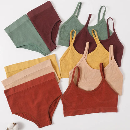 Women Seamless Bra And Panties Set U-Back Bralette Top Comfort Breathable Briefs Ribbed Sexy Lingerie Sports Underwear Set