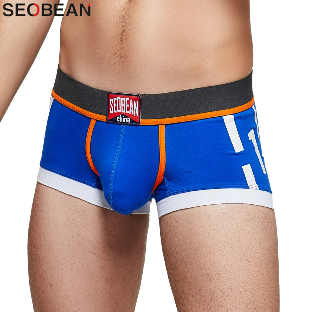 SEOBEAN Men's Low-Rise Boxer Briefs Cotton Underwear Soft Breathable Comfortable Shorts for Daily Casual Wear