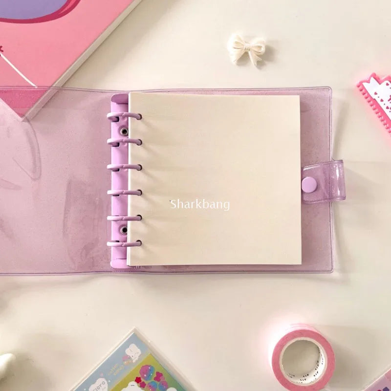 Sharkbang A7 Square Loose Leaf Diary Notebook Glitter Journals Agenda Planner PVC Binder Goo Card Book Gift Set Stationery