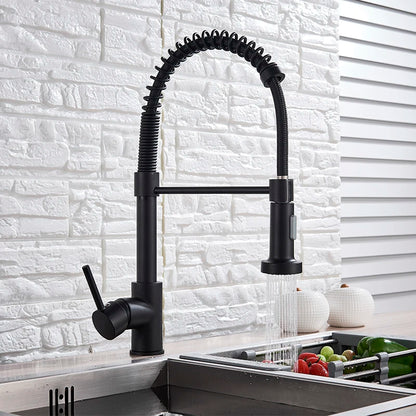 Kitchen Faucets Brush Brass Faucets for Kitchen Sink Single Lever Pull Out Spring Spout Mixers Tap Hot Cold Water Crane