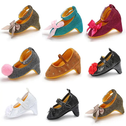 2022 New Infant Newborn Baby Girl High Heels Shoes Princess Bow First Birthday Party Shoes Photo Props Shoes 0-12M