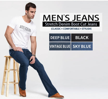 LGRG Mens Boot Cut Jeans Slightly Flared Slim Fit Blue Black Trousers Designer Classic Male Stretch Denim Pants