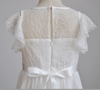 Kids Clothes White Lace Girls Full Sleeve Princess Dress Wedding Fancy Girl Long Dresses Elegant Evening Party Ball Gown 2 to 14