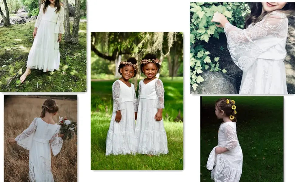 Kids Clothes White Lace Girls Full Sleeve Princess Dress Wedding Fancy Girl Long Dresses Elegant Evening Party Ball Gown 2 to 14