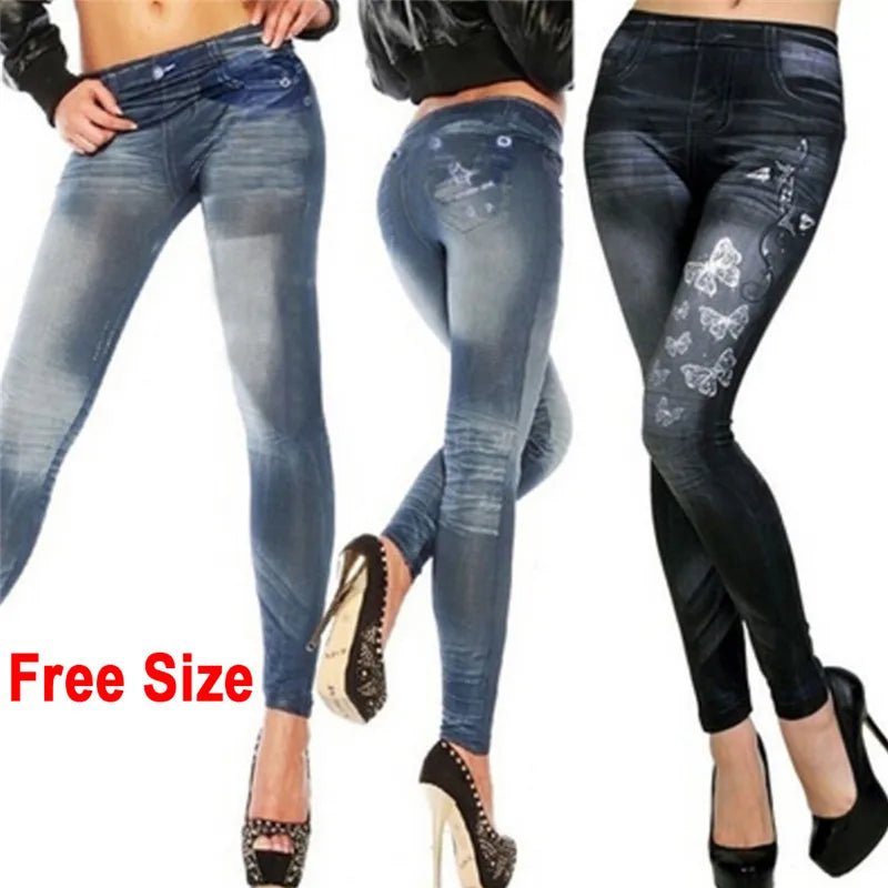 Women Leggings Denim Jeans Pants With Pocket Slim Leggings Women Fitness Blue Black Leggins
