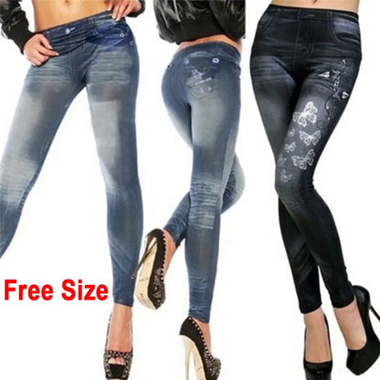 Women Leggings Denim Jeans Pants With Pocket Slim Leggings Women Fitness Blue Black Leggins