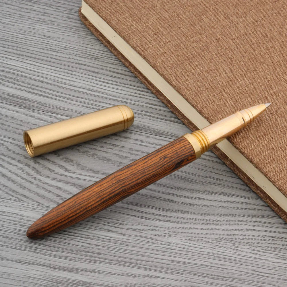High Quality Copper WOOD RollerBall Pen brass Ebony spinning Red gold BALL POINT PEN Stationery Office school supplies Writing