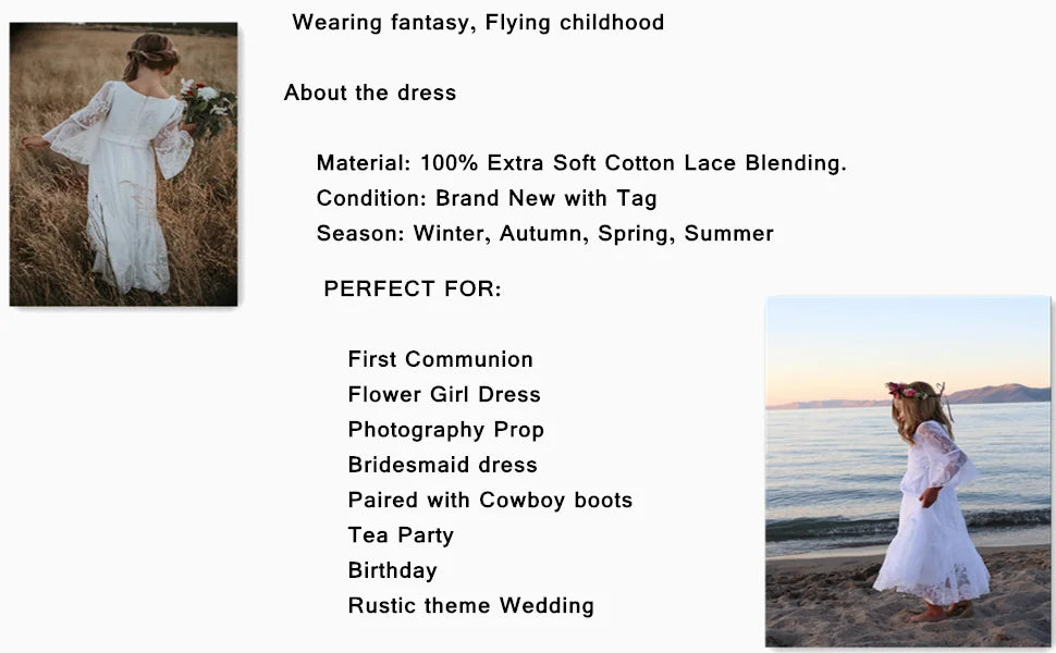Kids Clothes White Lace Girls Full Sleeve Princess Dress Wedding Fancy Girl Long Dresses Elegant Evening Party Ball Gown 2 to 14