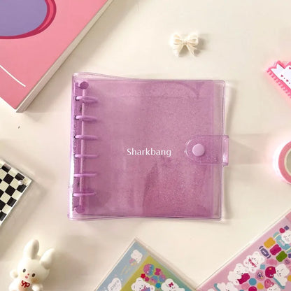 Sharkbang A7 Square Loose Leaf Diary Notebook Glitter Journals Agenda Planner PVC Binder Goo Card Book Gift Set Stationery