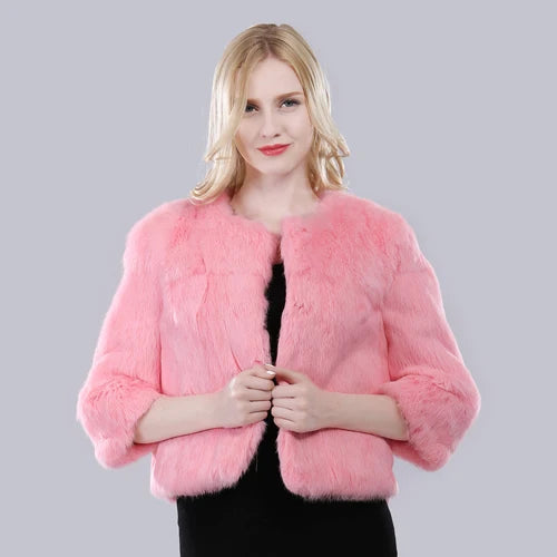 Hot Sale Girl Real Rabbit Fur Coat Women Real Rabbit Fur Jacket Genuine Real Rabbit Fur Outerwear Casual Short Real Fur Coats