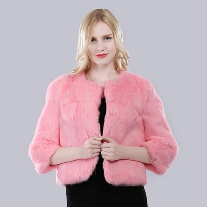 Hot Sale Girl Real Rabbit Fur Coat Women Real Rabbit Fur Jacket Genuine Real Rabbit Fur Outerwear Casual Short Real Fur Coats