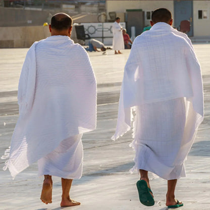 2Pcs Ihram Pilgrimage Towel For Muslim Arab Mecca Hajj Clothes Men Islamic Ramadan Prayer Worship Costumes Shawl Jubba SetThobe