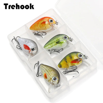 TREHOOK 5pcs 1.5g 3cm Mini Wobblers/Crankbait Fishing Lure Artificial Bait Hard Floating Wobbler for Fish Bass Fishing Tackle
