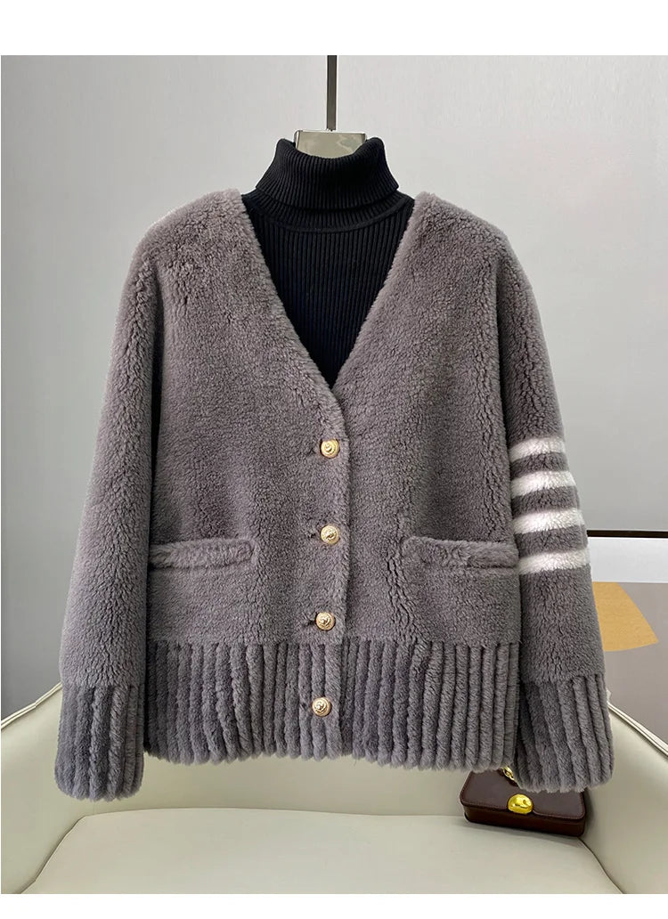CT152 PDUI Women Real Wool Fur Coat Winter Warm Female Girl Sheep Shearing Jacket Parka OverCoat