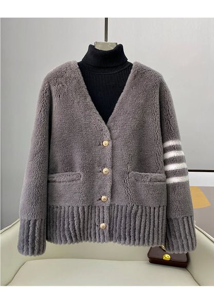 CT152 PDUI Women Real Wool Fur Coat Winter Warm Female Girl Sheep Shearing Jacket Parka OverCoat