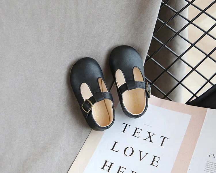 Spring Autumn Kids Shoes T Strap Leather Shoes For Girls Boys Non-slip Toddlers Mary Janes Baby Children Buckle Strap Flats